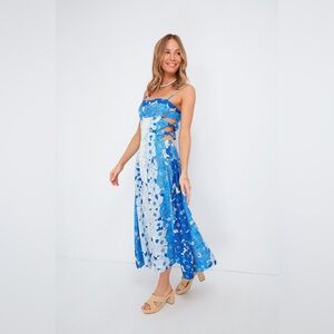 Farm Rio stripes flowers midi dress off white XL